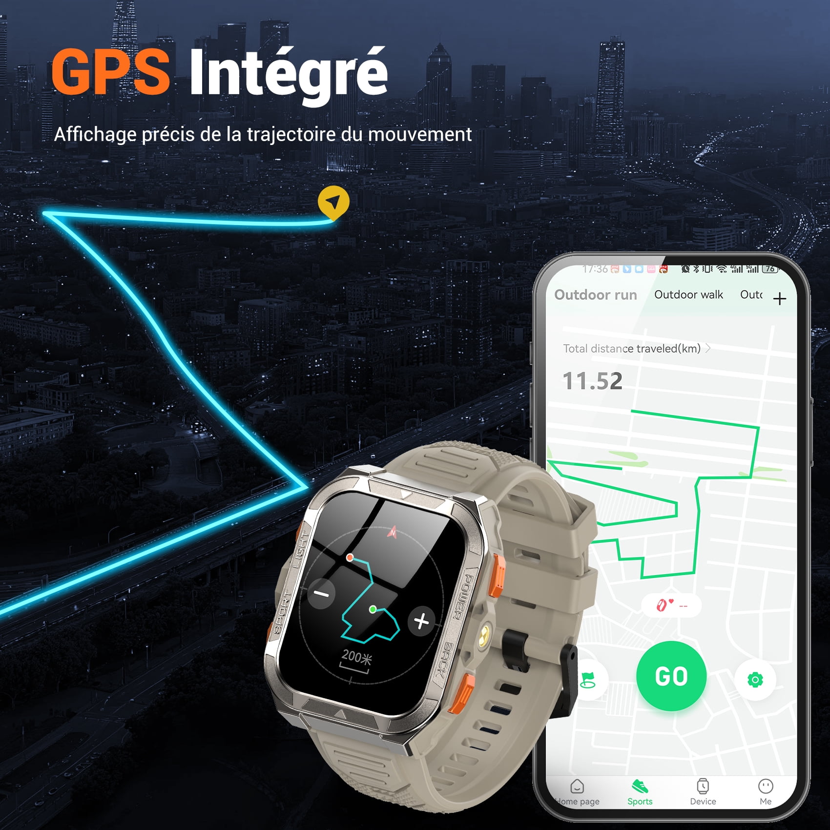 Blackview Military Smart Watch for Men, GPS & Compass Tactical Smartwatch with Bluetooth Calling, Flashlight, 100+ Sports Modes, 960mAh Battery, Rugged Outdoor Fitness Watch for Android iPhone, Khaki