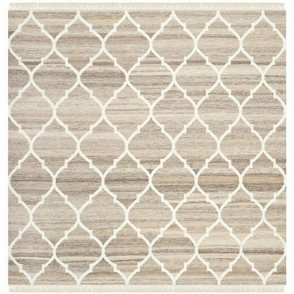 SAFAVIEH Natural Kilim Xzavier Geometric Area Rug, Light Grey/Ivory, 5' x 5' Square