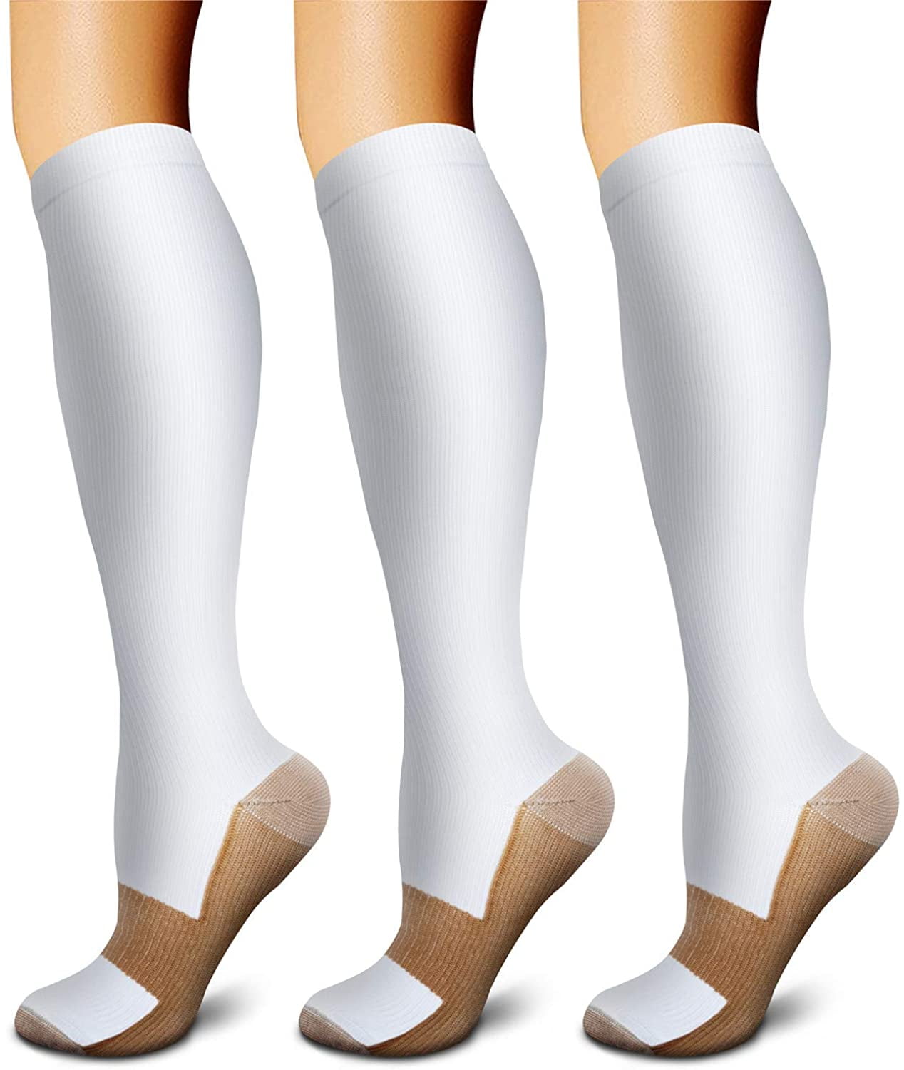 3 Pairs Copper Compression Socks Running Climbing 15-20 mmHg Circulation is Best Athletic & Daily for Men & Women 