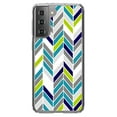 thumbnail image 1 of DistinctInk Clear Shockproof Hybrid Case for Galaxy S21 5G (6.2" Screen) - TPU Bumper, Acrylic Back, Tempered Glass Screen Protector - Teal Navy Grey Herringbone, 1 of 2
