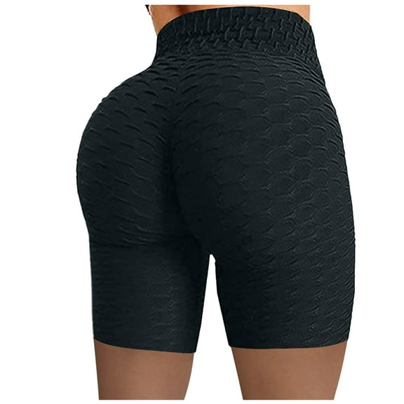 Bovemsi Women's Tummy Control Biker Shorts Wrinkled High Waist Hip Stretch Running Fitness Yoga Pants Workout Athletic Leggings
