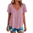 thumbnail image 4 of Bosfbaoi Short Sleeve Shirts For Women Eyelet Scalloped V-neck Blouse Plus Size Loose Summer Casual Top, 4 of 7