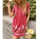 thumbnail image 2 of Vestido estampado para mujer Estilo de vacaciones Vestido de manga corta de verano Escote Corbata Falda informal para mujer Rojo XL, 2 of 6