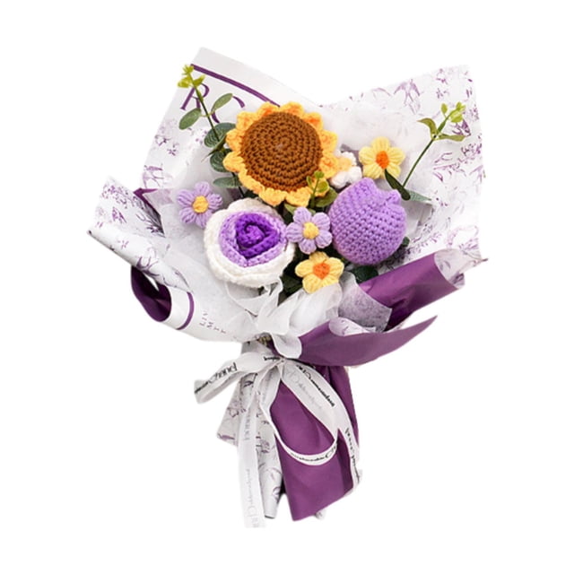 Crochet Flower Bouquet Ornamento mixto hecho a mano Decoración decorativa del hogar Decoración Terminado para la fiesta Festival de regalos de San Violeta
