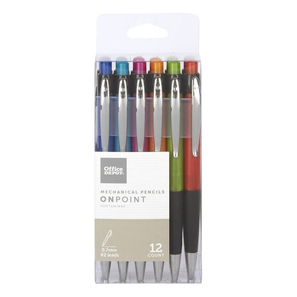 Office Depot® Mechanical Pencils, Soft-Grip, 0.7 mm, Assorted Barrel Colors, Pack Of 12