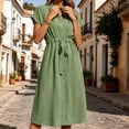 thumbnail image 4 of NTACZA Women'S Dresses Casual Midi Short Sleeve Shirt Dress Ruched Waist Collared Vacation Size L, 4 of 5
