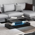 thumbnail image 2 of HOMCOM High Gloss Coffee Table with Adjustable LED Light Center Table Black, 2 of 10