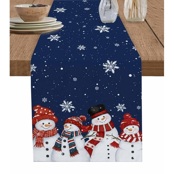 Ldtrchee Navy Blue Christmas Snowman Table Runner 48 Inches, Snowflake Winter Bed Runner Dresser Scarves Tabletop for Indoor Outdoor Parties/Ceremony/Banquet, 13" x 48"