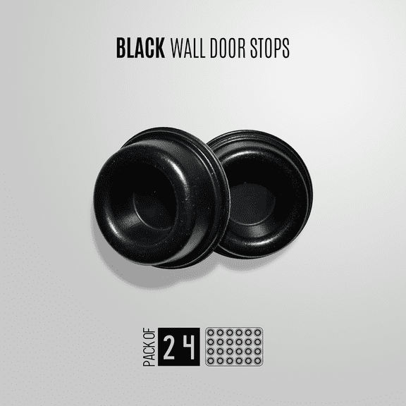 Door Stop Door Knob Bumper & Wall Protector. Sound Dampening Self-Adhesive Door Stop 0.7 inch thick - 1.8 inch diameter (Black, 24)