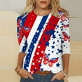 thumbnail image 2 of Dreluolixuan Womens Summer Shirts Patriotic 3/4 Sleeve Tees Round Neck Blouses USA Star And Striped Bleached Tops Distressed Pullover Party in The USA Memorial Day Red 4XL, 2 of 5