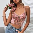 thumbnail image 3 of Playeras,Blusas y Tops,Ropa para Mujer Mujeres Tank Top Camiseta sin mangas corta sin mangas con chaleco pequeño de encaje de flores bordadas de diseño para mujer (Pink, M), 3 of 7