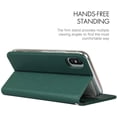 thumbnail image 2 of iPhone Xs Max Genuine Cowhide Leather Wallet Case,Headset Winder,Flip Folio Magnetic Closure,Card Holder Slots,Kickstand,Cash Pockets Wrist Strap Cover Case for iPhone Xs Max,6.5",Deep Green, 2 of 17