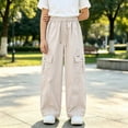 thumbnail image 4 of Xyant Lightweight Silky Jogger Pants for Girls Kids Warm Weather Cargo Loose High Waisted Pants (Beige,15-16 Years), 4 of 4