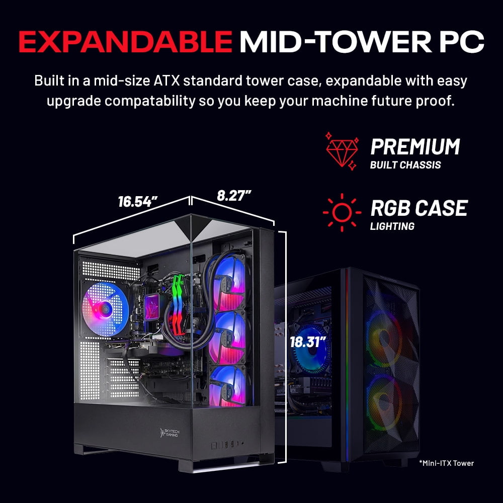Skytech Gaming Shadow 5 Gaming PC, AMD Ryzen 7 9800X3D 4.7GHz, NVIDIA RTX 5070 12GB VRAM, 1TB Gen4 NVMe SSD, 32GB DDR5 RAM 6000, 750W GOLD PSU, 360 ARGB AIO , Wi-Fi, Win 11, Desktop
