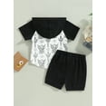 thumbnail image 4 of TSEXIEFOOFU Baby Boys Summer Outfits Cactus Bull Head Print Short Sleeve Hooded T-shirt and Casual Elastic Shorts Set, 4 of 9