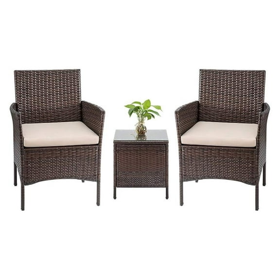 Tozey 3 Pieces Patio Furniture PE Rattan Outdoor Conversation Set with Table Backyard Porch Garden Poolside Balcony (Brown),VC700A