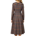 thumbnail image 6 of JUUNthy Women Plaid Midi Dress, Ruffle Collar High Waist Pleated A-Line Long Sleeve Vintage Casual Flowy Dress Orange L, 6 of 13