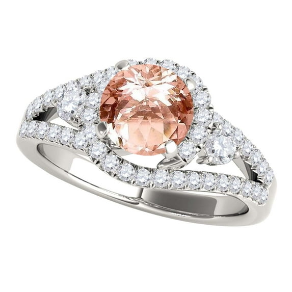 MauliJewels Engagement Rings for Women 1.65 Carat Halo Morganite And Diamond Engagement Ring 4 prong 14k White Gold Gemstone Wedding Jewelry Collection