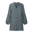 thumbnail image 5 of Lindreshi Fall Dresses for Women Homecoming Dresses Women's Fashion Winter Solid Blouse V-Neck Button Sleeve Dress, 5 of 5