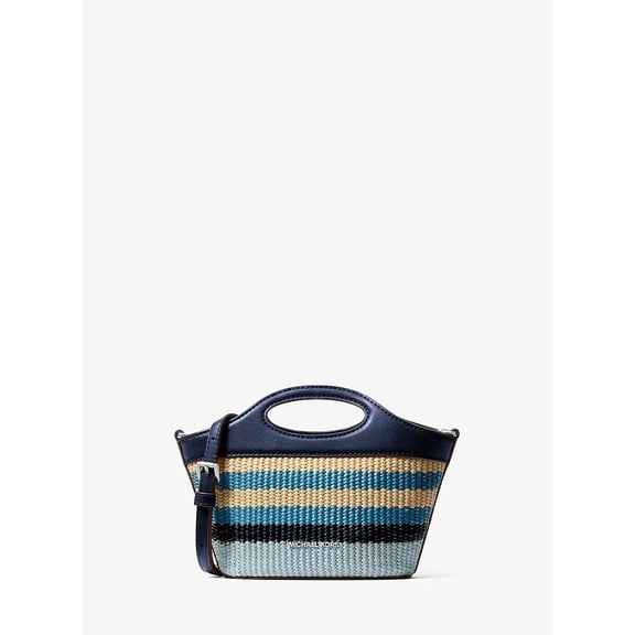 Michael Kors Tatum Small Striped Woven Crossbody Bag Navy Multi
