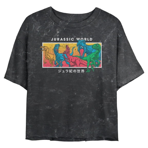 Juniors Jurassic World Colorful Dinosaur Art T Shirt