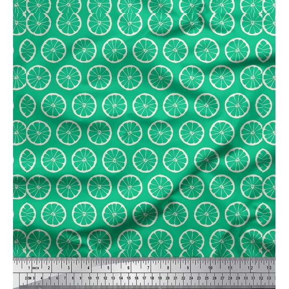 Soimoi Green Cotton Duck Fabric Lemon Slice Block Print Fabric by the Yard 42 Inch Wide