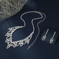 thumbnail image 3 of Leaf Brass Pave Clear Cubic Zirconia Rhinestone Pendant Necklaces Stud Earrings Sets Platinum 316mm, 3 of 6