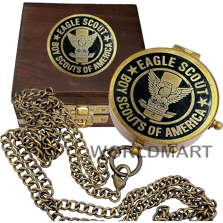 WOANIN Eagle Scout Brass Compass, Graduation Gift with Wooden Box