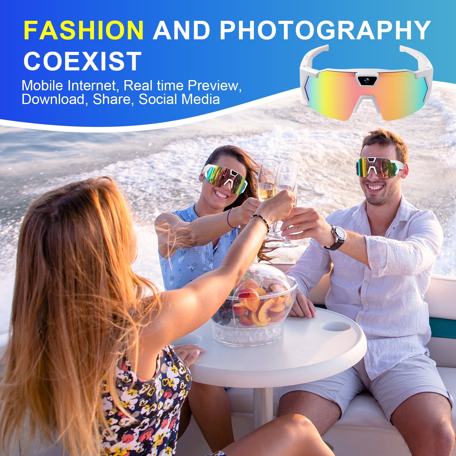 Outdoor Sports Camera Glasses, HD 1080P Video Recording with Anti-Glare Polarized Lens, Wi-Fi Real-Time Preview & Social Media Share, Loop Recording, for Cycling Hiking Water Sports