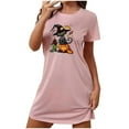 thumbnail image 3 of Sakmal Cloud-Like Nightgowns for Women Comfy Pink Halloween Loose Loungewear Crew Neck Black Cat Print Short Short Sleeve Nightgowns S-2XL, 3 of 4