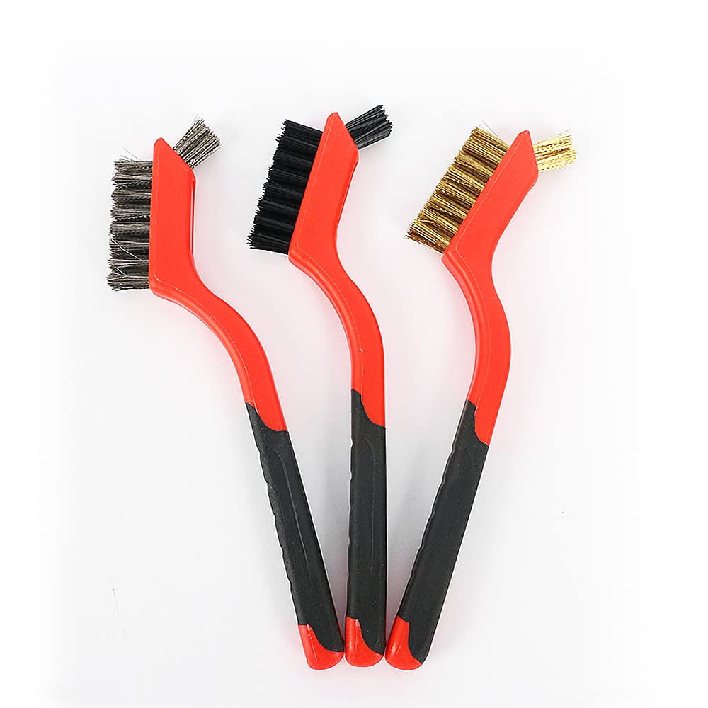 3 Pcs Soft Grip Wire Brush Set Brassstainless Steelnylon Stripper Brushes For Cleaning Rust 1467