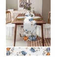 thumbnail image 3 of Orange White Pumpkins Fall Burlap-Cotton Table Runner 120 Inches Long,Thanksgiving Blue Eucalyptus Leaves Farmhouse Table Runners,Outdoor Dining Tablecloths for Baby Shower Party Wedding 13x120, 3 of 9
