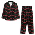 thumbnail image 4 of SCRAWLGOD Cherry Women Button Up Pajamas Long Sleeve Two Piece Lounge Set for Women V Neck Ladies Pjs with Pockets Comfy Graphic Pj Sets for Women Size L, 4 of 7