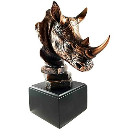 Bust Garden Statue - Black African Rhinoceros Bust Monolith Bronze Electroplated Figurine With Base Statue
