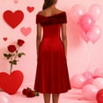 thumbnail image 4 of VEKDONE Women Velvet Tube Dress with Removable Shawl A-Line Swing Cocktail Dresses Formal Wedding Guest Prom Party Midi Dress Red M, 4 of 7