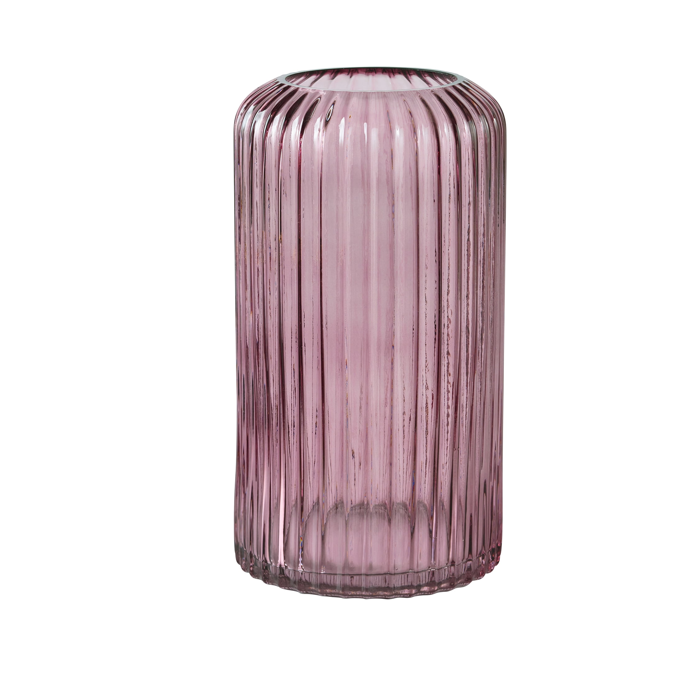 Better Homes & Gardens 9.8" Pink Ribbed Cylinder Glass Vase
