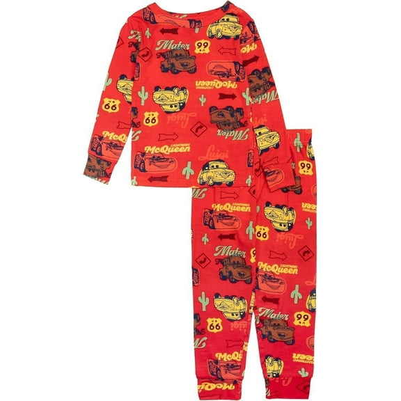 Disney Cars Boys Pajama Set  Long Sleeve Lightning McQueen Top & Matching Pants  Soft Viscose Spandex Kids Sleepwear