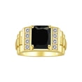thumbnail image 1 of RYLOS Men's Rings 14K Yellow Gold Designer Style 10X8MM Emerald Cut Shape Gemstone & Diamonds Onyx October Birthstone Rings For Men Size 12, 1 of 4