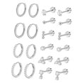 thumbnail image 1 of Juegos de aretes,Conjuntos de aretes para mujeres con múltiples perforaciones para niñas,Pendientes de aro con forma de botón,aretes con parte trasera plana,Pendientes apilados de acero Plata, 1 of 8