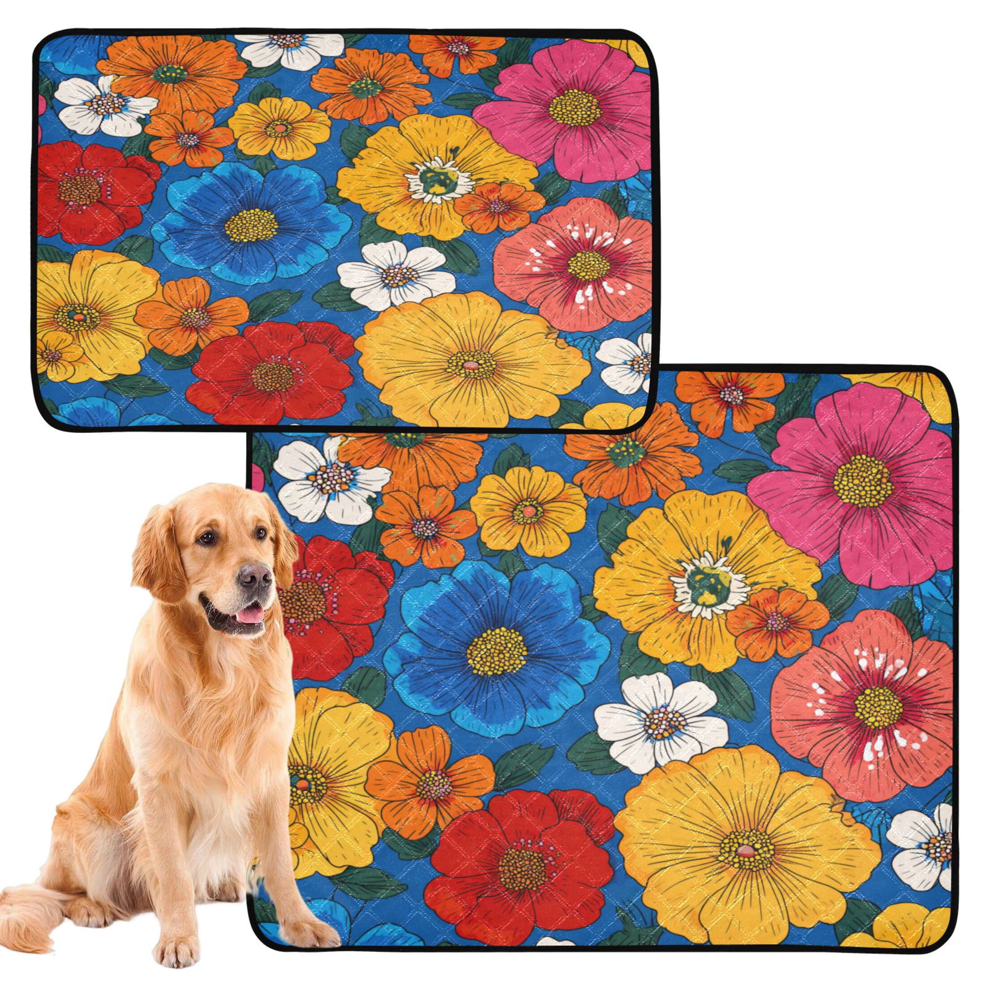 RMDQTR 2Pack Set of Medium and Large Pet Potty Pads Reusable Ultra-Absorbent Pet Training Pads Leak-Proof Pet Pads Colorful Dahlia Flowers
