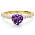 thumbnail image 3 of Gem Stone King 14K Two Tone Gold Purple Amethyst and Lab Grown Diamond Engagement Ring for Women | 1.76 Cttw | Heart Shape 8MM | Gemstone February Birthstone | Size 6, 3 of 6