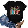 thumbnail image 2 of Women's Dressy Casual Tops Book Lover T shirts Vintage Round Neck Blouse Fashion 2024 Short Sleeve Loose Fit Flowy Tunic Tops Flora Book Graphic Tees Summer Clothes for Teen Girls Black T Shirts S, 2 of 3