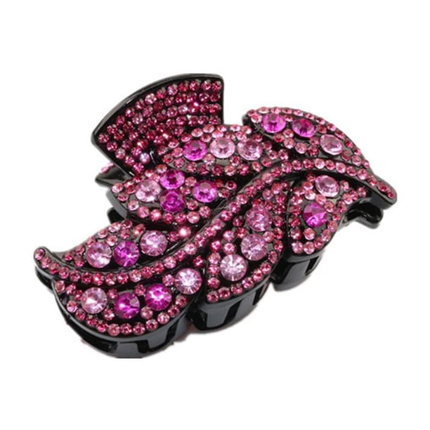 Pinzas para el cabello grandes con forma de hoja, adornadas con diamantes de imitación acrílicos, para mujeres y niñas. Rose Red1
