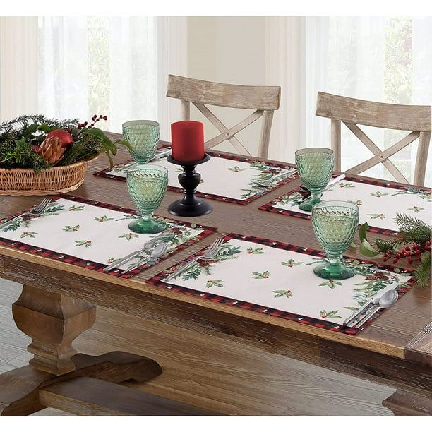 Lintex Aspen Red Black Plaid and Garland Bordered Christmas Placemats