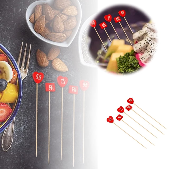 Palillos de cóctel para el Año Nuevo chino, 100 unidades, palillos con frutas, palillos para postres, palillos para comida, sándwiches, bebidas, brochetas de carne, frutas, artículos para fiestas.
