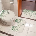 thumbnail image 5 of Spring Leaf Bathroom Rugs Set Retro Watercolor Green Eucalyptus Leaves Rustic Linen Texture Non Slip Absorbent Bath Mats 3 Piece Set, U-Shaped Floor Mat, Toilet Seat Cover Small Size, 5 of 9