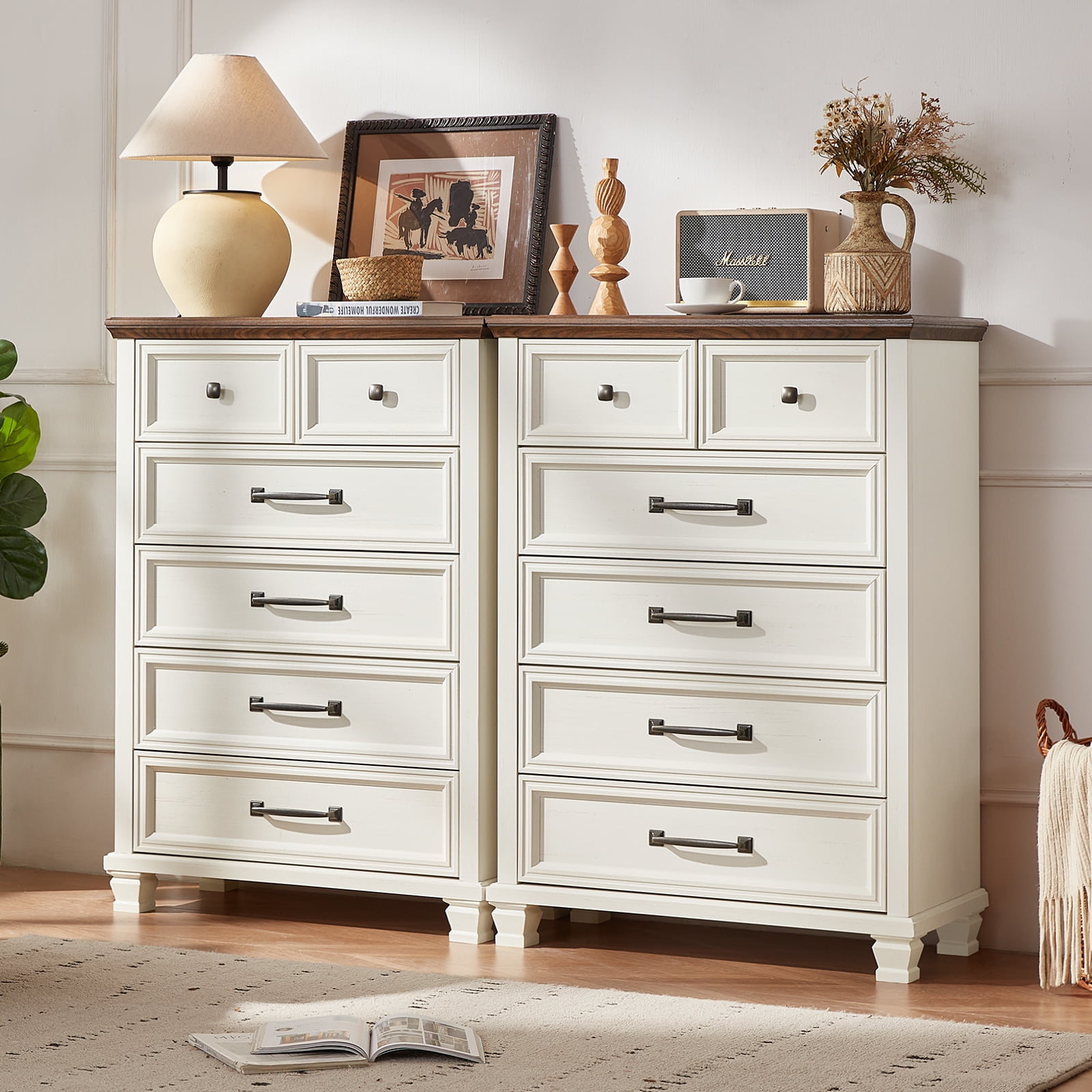 LELELINKY 6 Drawer White Dresser, Wood Storage Cabinet with Easy Pull Out Handles for Living Room,Chest of Drawers for Bedroom