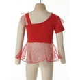thumbnail image 4 of iiniim Girls Belly Dance Top Kids Single Short Sleeve Mesh Patchwork Polka Dots Sequins Dance Shirts Red 3-4, 4 of 7