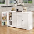 thumbnail image 3 of Coffee Bar Cabinet, 56" Sideboard Buffet Cabinet with Drawer, 4 Doors & Open Side Shelves, White Storage Cabinet for Kitchen, Dining Room, Living Room, Coffee Station, 3 of 11