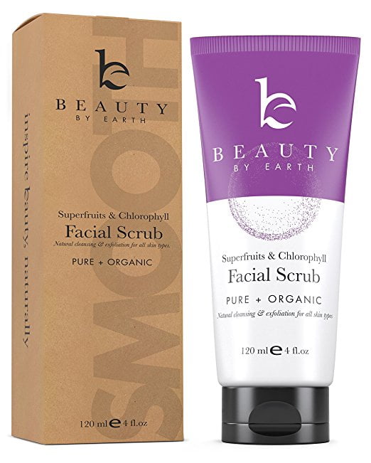 Facial Scrub & Cleanser, Natural & Organic Ingredients, Chlorophyll & Super Fruit Face Exfoliating Wash & Microdermabrasion for Acne, Dry or Sensitive Skin for a Deep Pore Cleanse, Made in USA